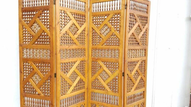 Large mousharabiah artwork moroccan room divider wooden panels hand carved indoo 3