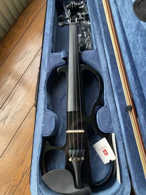 Vangoa Full Size 4/4 Solid Wood Electric Silent Violin with Chin Rest Ebony re1