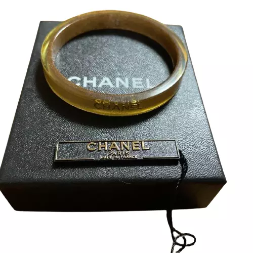 Chanel Logo Mark Bangle Bracelet Plastic Acrylic Women's Accessory w/Box France