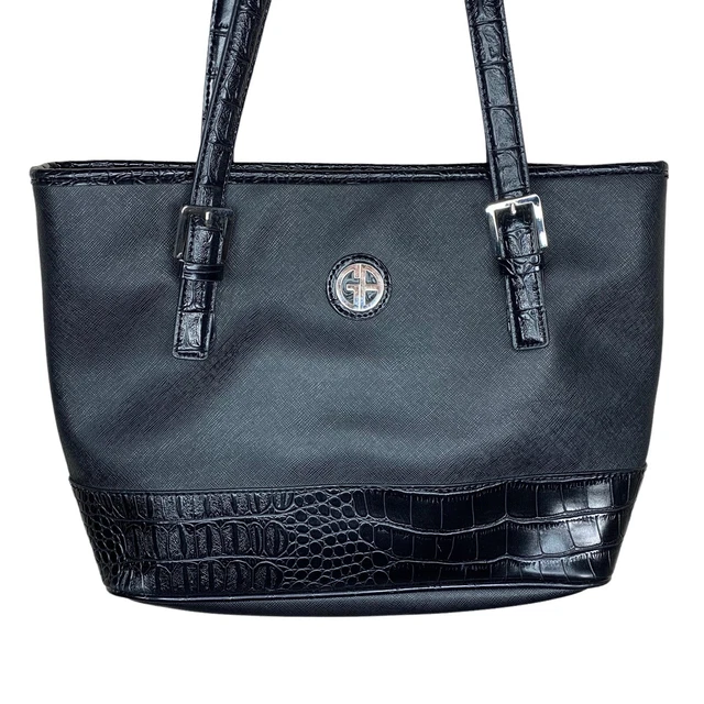 Giani Bernini Black Faux Leather Tote Purse Zip Closure Handbag Classic