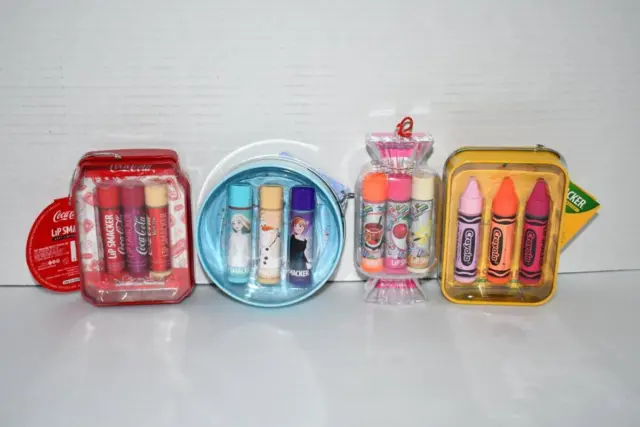 Lip Smackers- Frozen, Coca Cola, Crayola Tin, Ornament Lip Balms - Set of 4 NIP