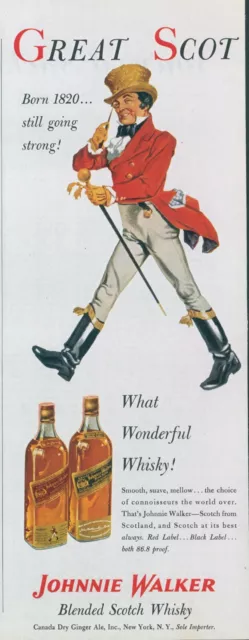 1953 Johnnie Walker Scotch Whisky Red Black Label Canada Dry Vintage Print Ad C8