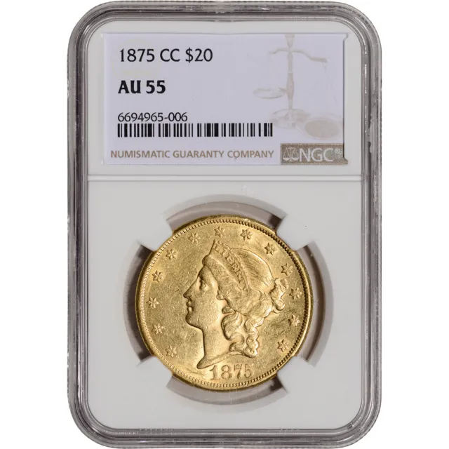 1875 CC US Gold $20 Liberty Head Double Eagle - NGC AU55