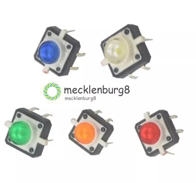 5PCS 12X12X7.3 Tactile Push Button Switch Momentary Tact LED 5 Color