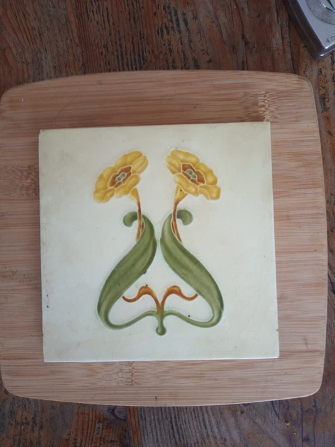 Antique Tile Art Nouveau Stylised Primrose Design By W.S And Co R.G.D No.518200 2