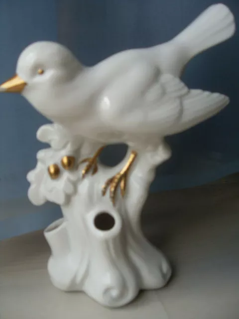 Porzellan Vogel, Punze mit V, weiss mit Gold, 14 cm