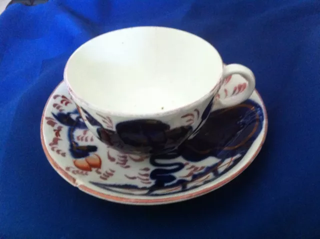 Antique Gaudy Welsh Cup & Saucer OYSTER  Pattern 2