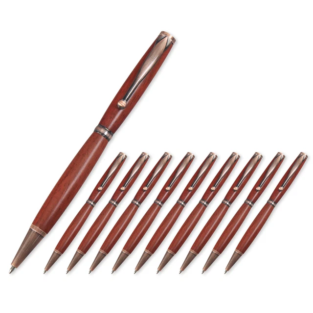 Kit de pluma elegante, acabado antiguo cobre rosa, paquete de 10, torneado de madera heredado