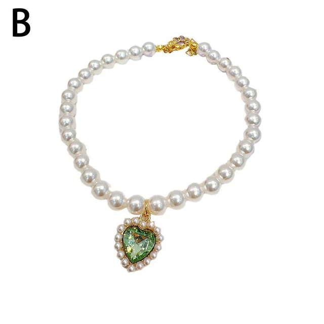 L Green Pet Dog Cat Collar Artificial Pearls Flashing Necklace Stones Neck St C0