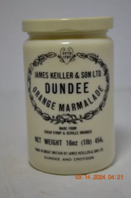 Vintage James Keiller & Son Dundee Orange Marmalade Jar with Original Lid