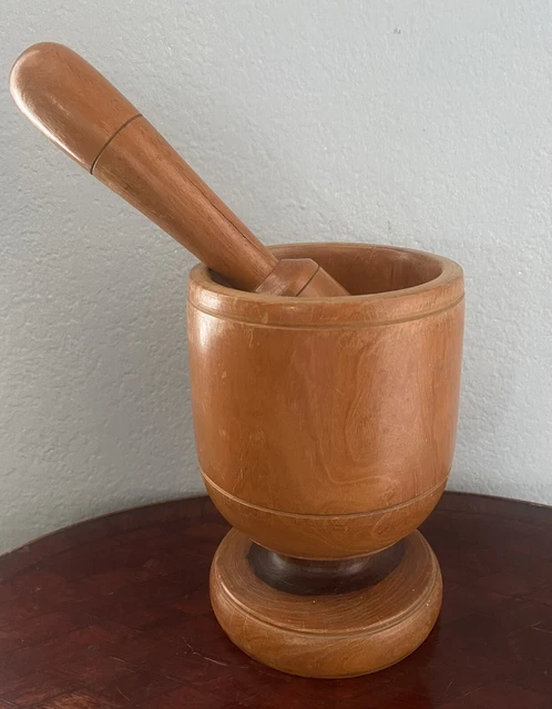 Antique Hand Turned Hard Wood MORTAR & PESTLE