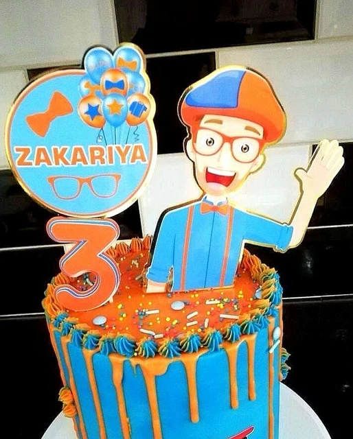BLIPPI PERSONALISED TRACTOR Card Cake Topper HAPPY BIRTHDAY Any Name