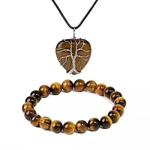 Natural Gem Necklece Chakra Bracelet Tree of Life Heart Shaped Pendant Jewelry