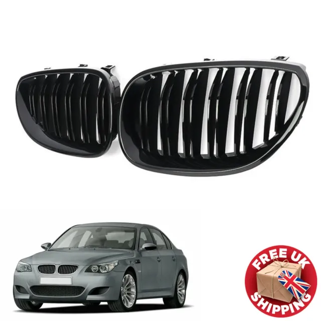 For BMW E60 E61 5 Series 2003-2010 M5 Style Dual Slat Kidney Grille Gloss Black