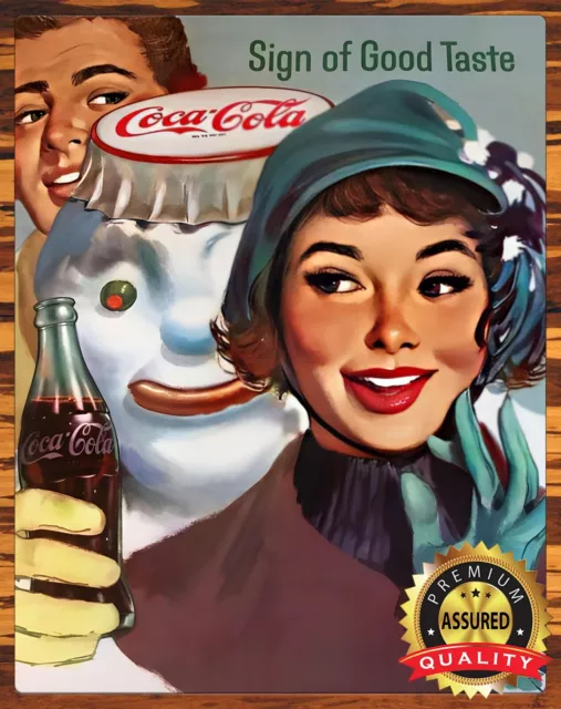 COCACOLA 1950S Christmas Sign of Good Taste Rare Metal Sign