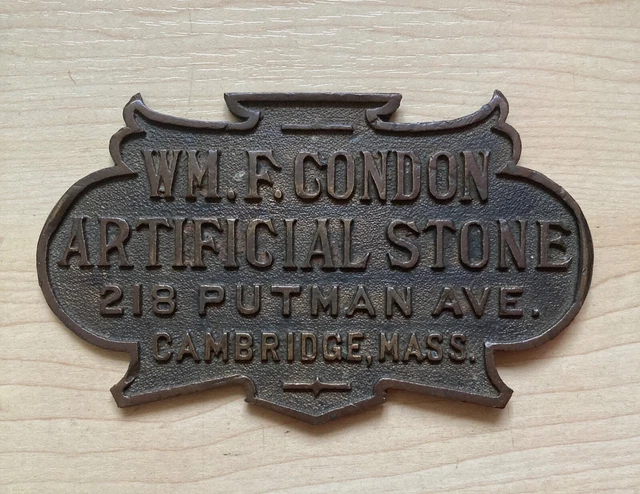 Antique Bronze Sidewalk Marker William F. Condon Artificial Stone Cambridge Mass