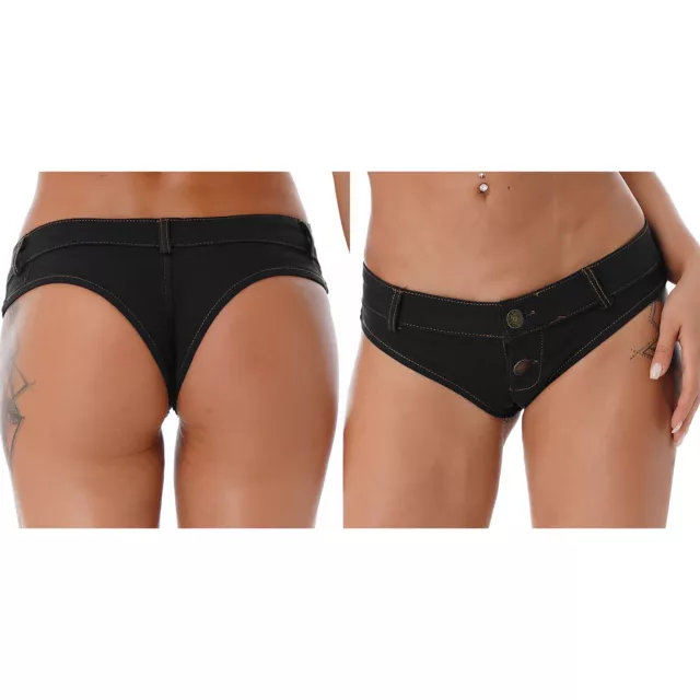 WOMEN BLACK BOOTY Denim Hot Pants Shorts Micro Mini Thong G-String Sexy  Clubwear £8.99 - PicClick UK