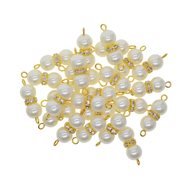 50x White Pearl Rondelle Perlen baumeln Anschlüsse Charms Anhänger DIY Schmuck