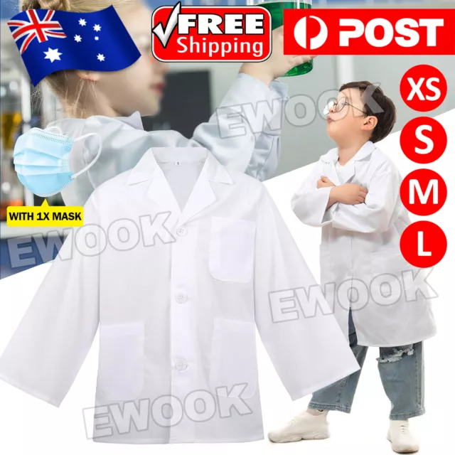 Kids White Lab Coat Doctors Scientist Children Fancy Dress Costume Girls Boys AU