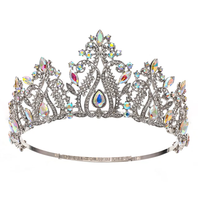 8cm Tall Crystal Tiara Crown Wedding Queen Princess Prom Adjustable 7 Colours