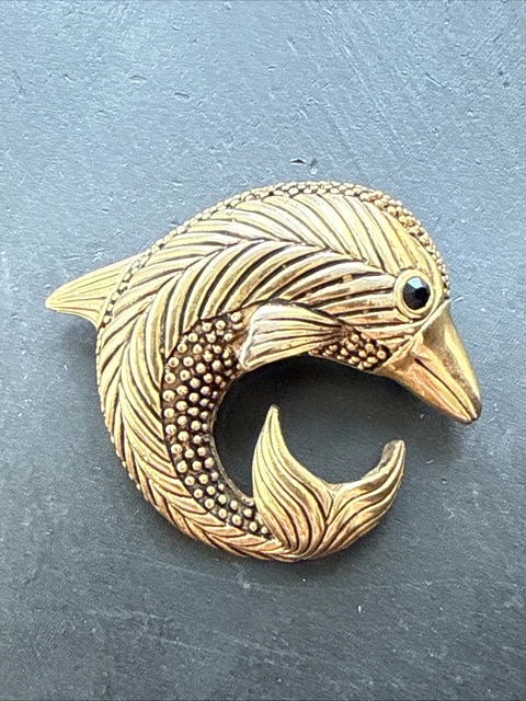 Broche Ancienne Plaqué Or 18k 750 Style Art Déco/Nouveau - Motif Poisson, Occasion