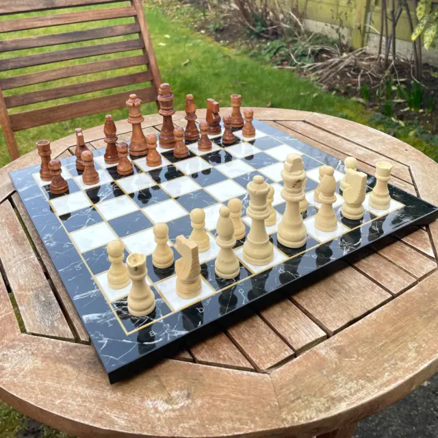 Wooden Chess Set Grey/Black Marble/Mosaic/Walnut Pattern Board Gift for Him Her