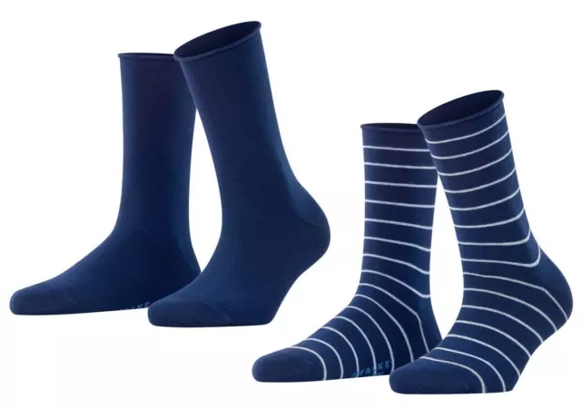 Falke Womens Happy Stripe 2 Pack Socks - Royal Blue