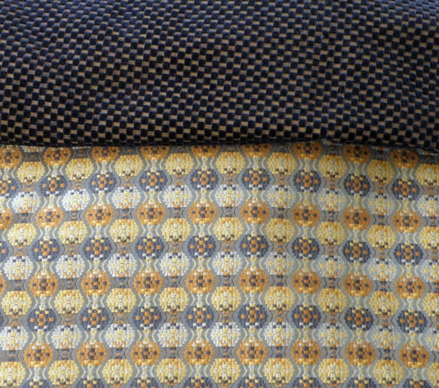 Robert Allen Geometric Blue/Gold Tone Drapery/Upholstery Fabric & Blue Velvet