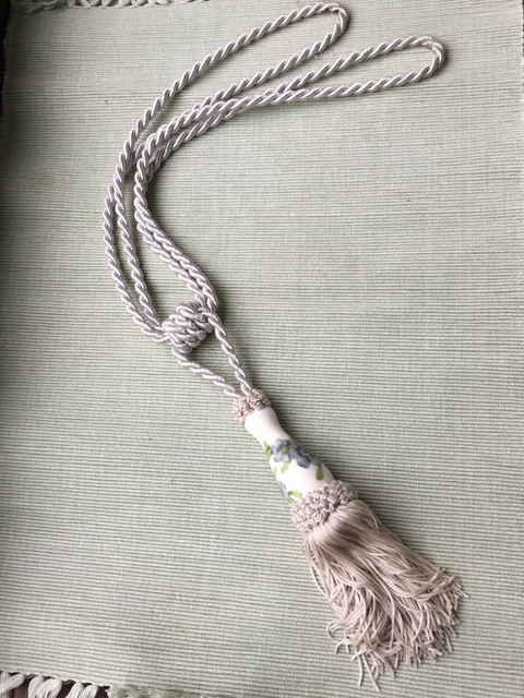 Vintage Curtain Tie Backs Pretty Ceramic Detail Antique White &Old Silver