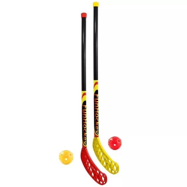 Bandito FunHockey Schlägerset 2 Schläger 2 Bälle rot gelb Ballspiele SEHR GUT