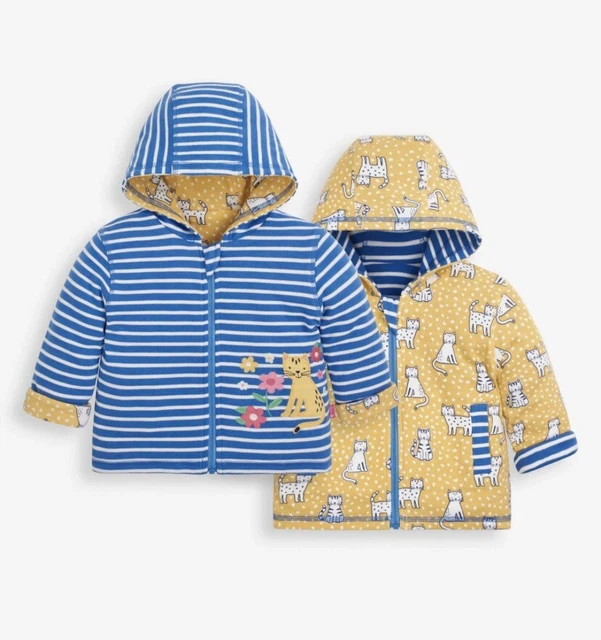 Felpa con cappuccio reversibile applicata giallo limone e gatto blu Jojo Maman Bebe età 2-3 anni