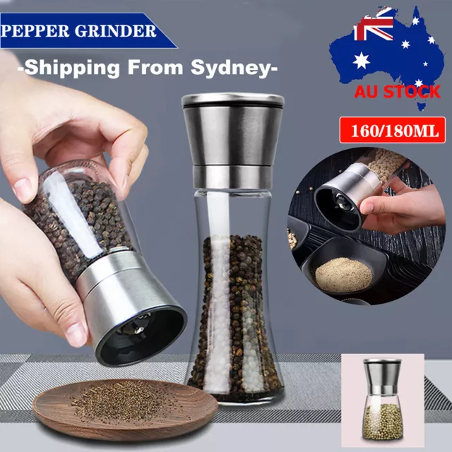1/2x Stainless Steel Salt and Pepper Grinder Manual Ceramic Mills Glass Kitchen
