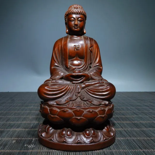 Vintage Chinese Wood Carving Tathagata Buddha Statue Wooden Sculpture Home Decor