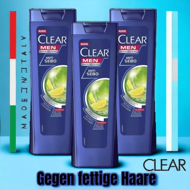 3X Clear Men Anti Sebo Shampoo für fettiges Haar mit Limettenextrakt (3X 225ml)