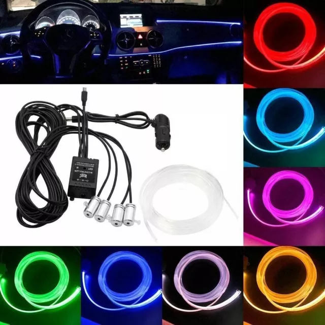 RGB 4IN1 LED Interni Auto Fibra Ottica Neon Filo Striscia Luce Atmosphere 5mt