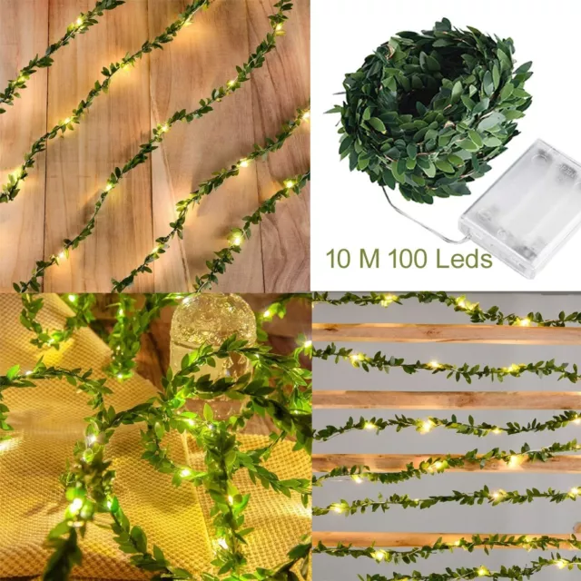 10m Leaf Garland Ivy Vine LED Fairy String Lights Christmas Home &Party Battery