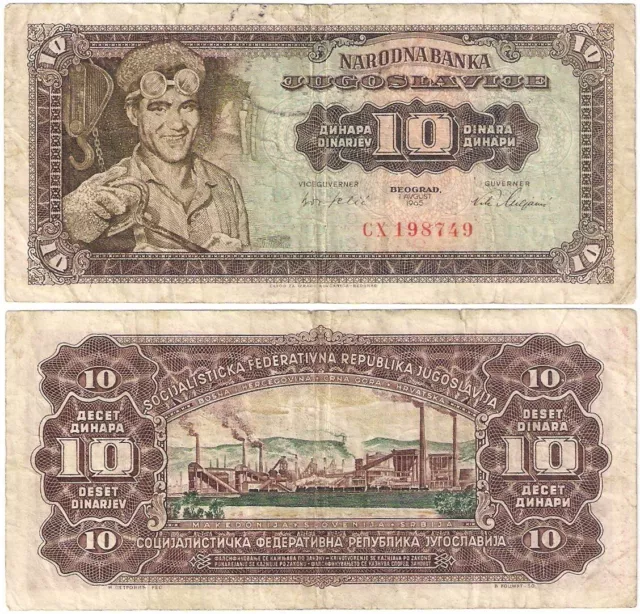 Yugoslavia banknote - 10 dinara - year 1965 - rare - communist era - miner 3