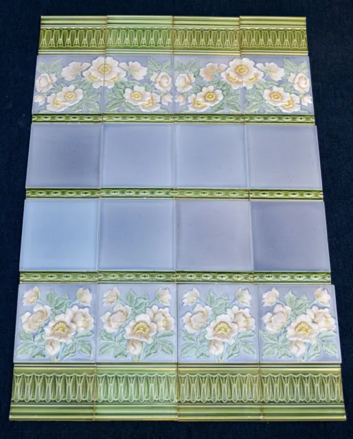 Germany - M O & P F - Antique Art Nouveau Majolica 36 Tile Set  C1900 2