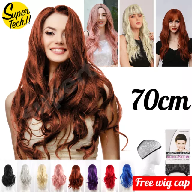 New Women 70cm Long Wavy Curly Hair Synthetic Cosplay Full Wigs Wig Stand Party