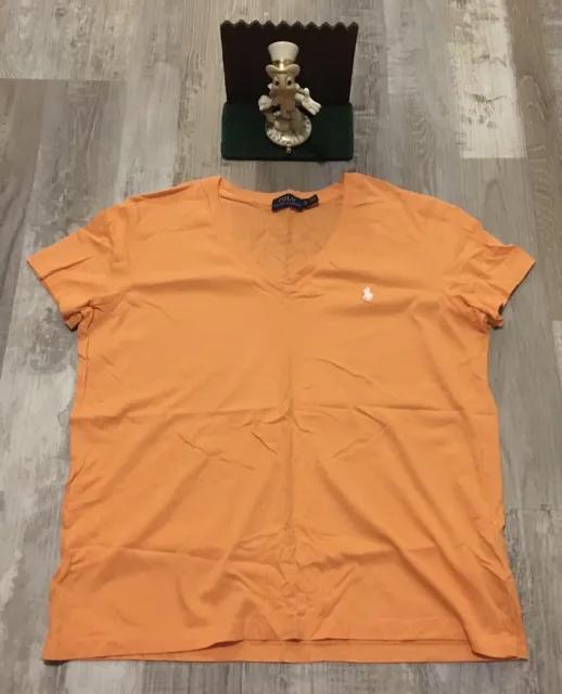Ralph Lauren Polo T Shirt Womens XL Orange V Neck Short Sleeve Logo