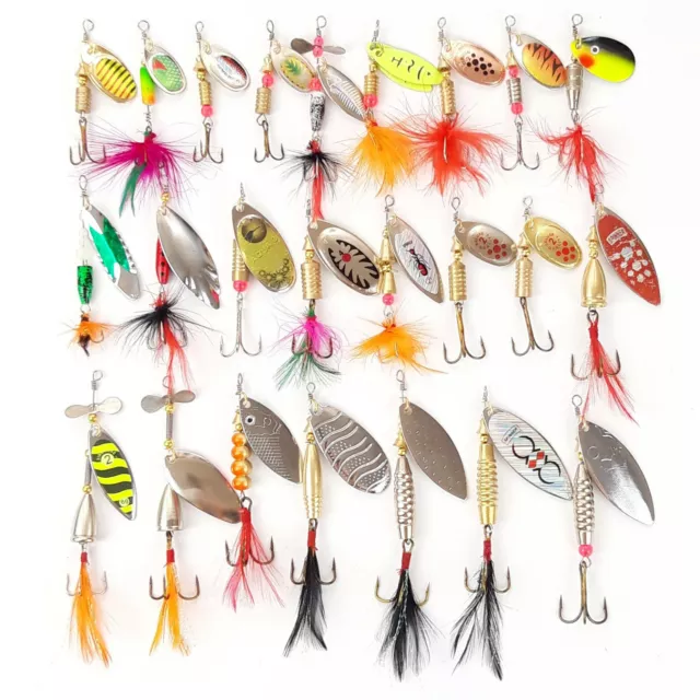 4-12er SPINNER SET Spinn Jig Köder Tail Chatter Buzz Baits Spoons Blatt Blinker