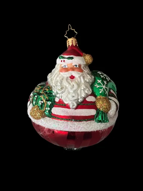 Christopher Radko “Holiday Ballooning” Roly Poly Santa Ornament 2007, 6” T, Exc