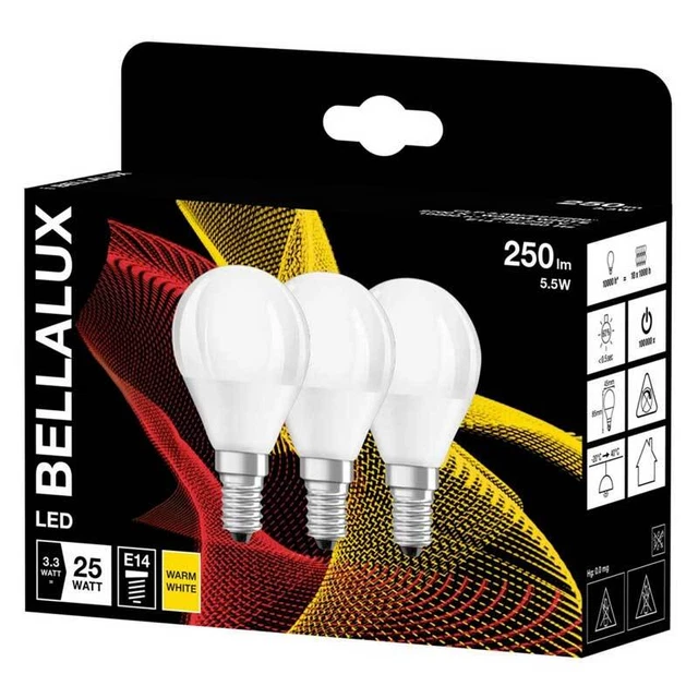 3 x Bellalux LED Leuchtmittel Tropfen 3,3W = 25W E14 matt 250lm warmweiß 2700K