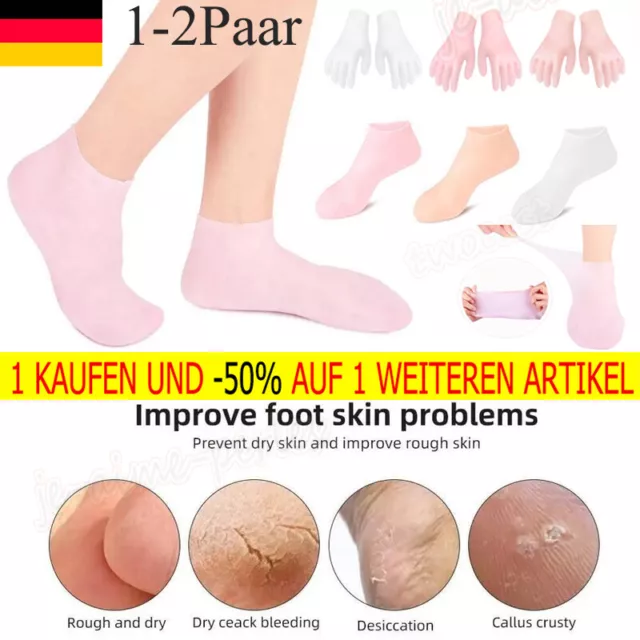 2X Silikon Socken für trockene Haut Fußpflege Handschuhe Feuchtigkeitsspendende