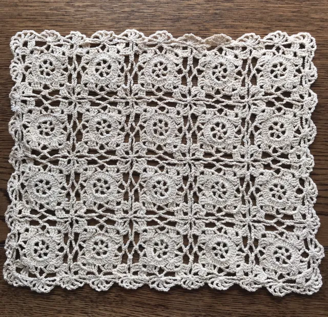 Vintage Handmade Beige Thick Cotton Placemats Crochet Lace Table Mats Doilies