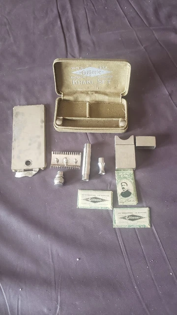 Gillette 1918 ? Army WWI Military Khaki Safety Razor W/3 NEW BLADE SETS