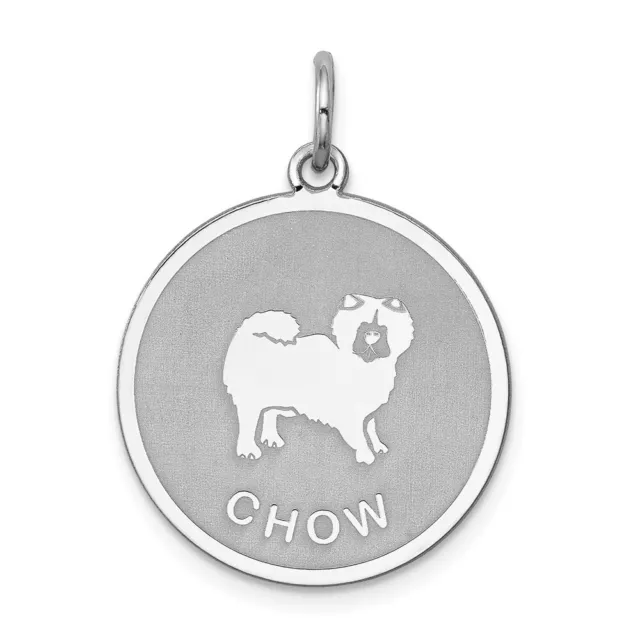 Sterling Silver Laser Etched Chow Dog Pendant, 19mm