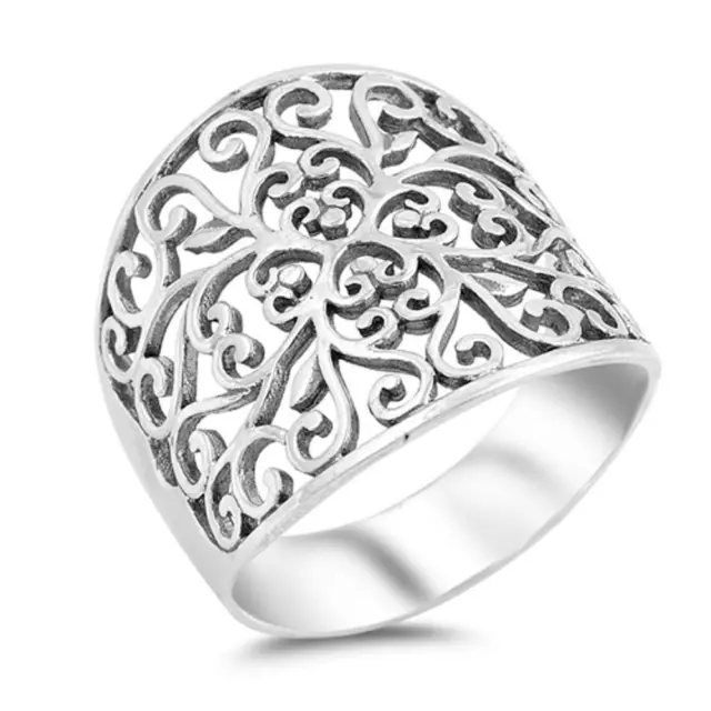 Filigree Cutout Design Unique Ring New .925 Sterling Silver Band Sizes 5-10