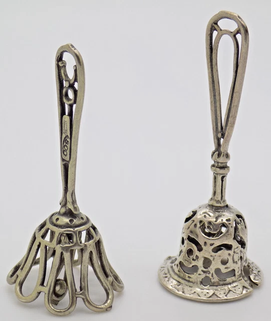 Vintage Italian Handmade Genuine Silver 2 x Decorative Miniature Bell Figurine 3