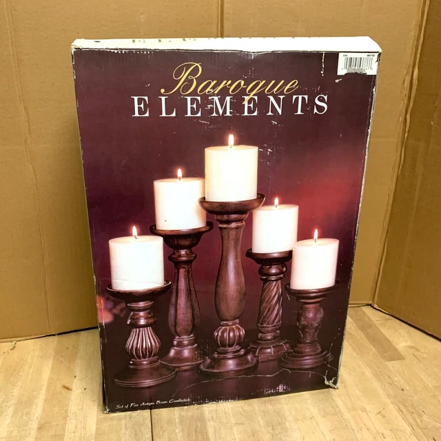 Baroque Elements Set of 5 Brown Resin Candle Sticks Holder 6"-11.5" Christmas